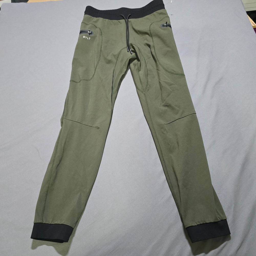 BYLT Premium Jogger Mens large Olive Green Zipper Pockets Athletic Stretch Pant